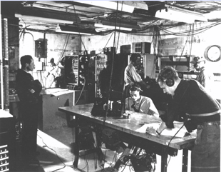 1940s rocket test control room